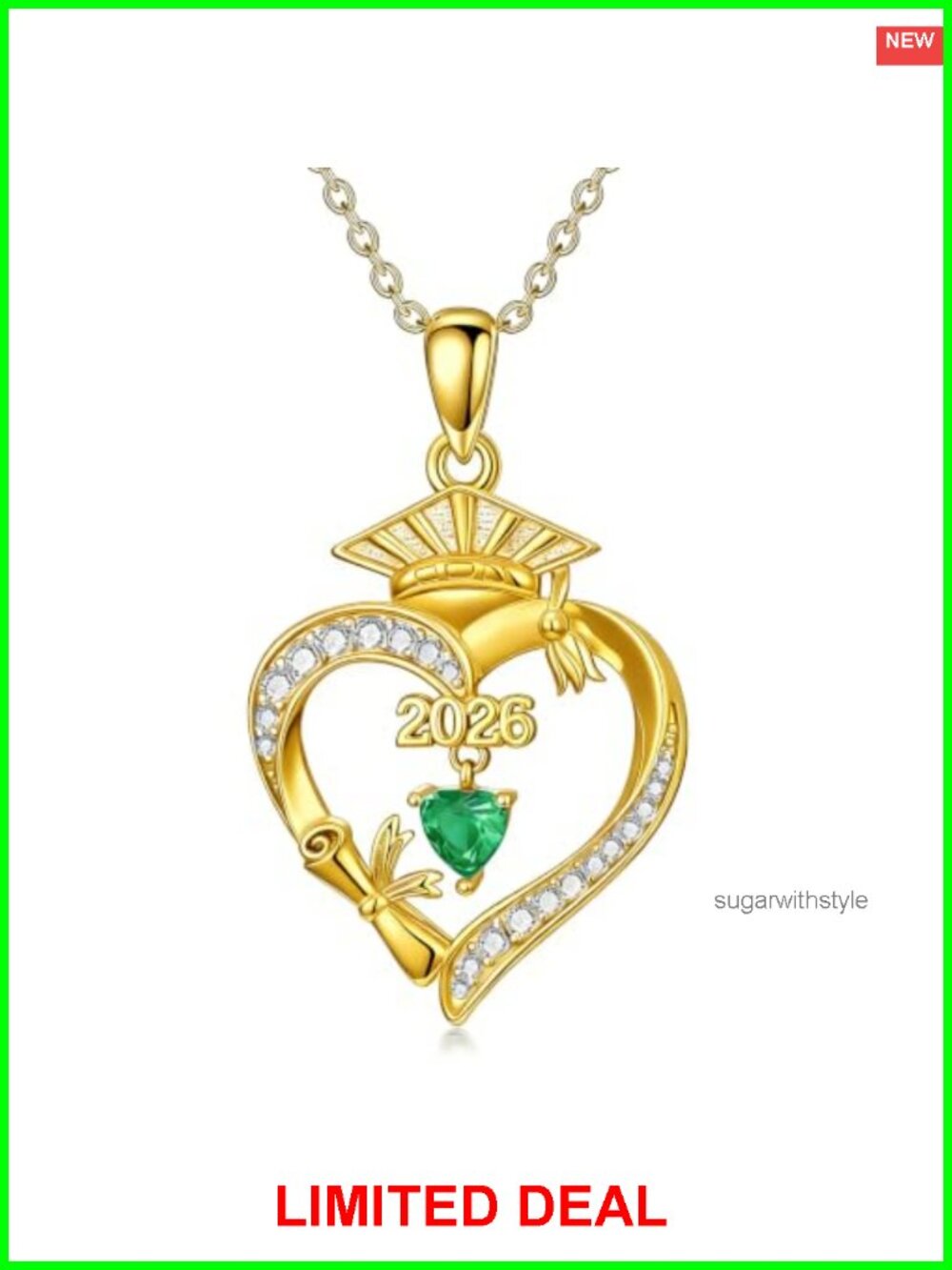 18K Gold Plated Heart Birthstone Graduation Necklace Gift for Her